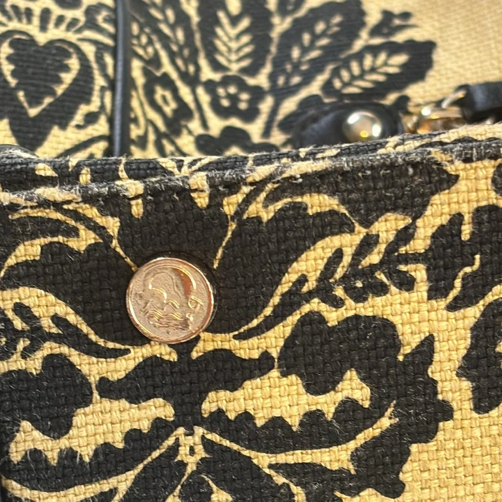 Spartina 449 Tan Linen & Black Leather Shoulder Hobo Bag